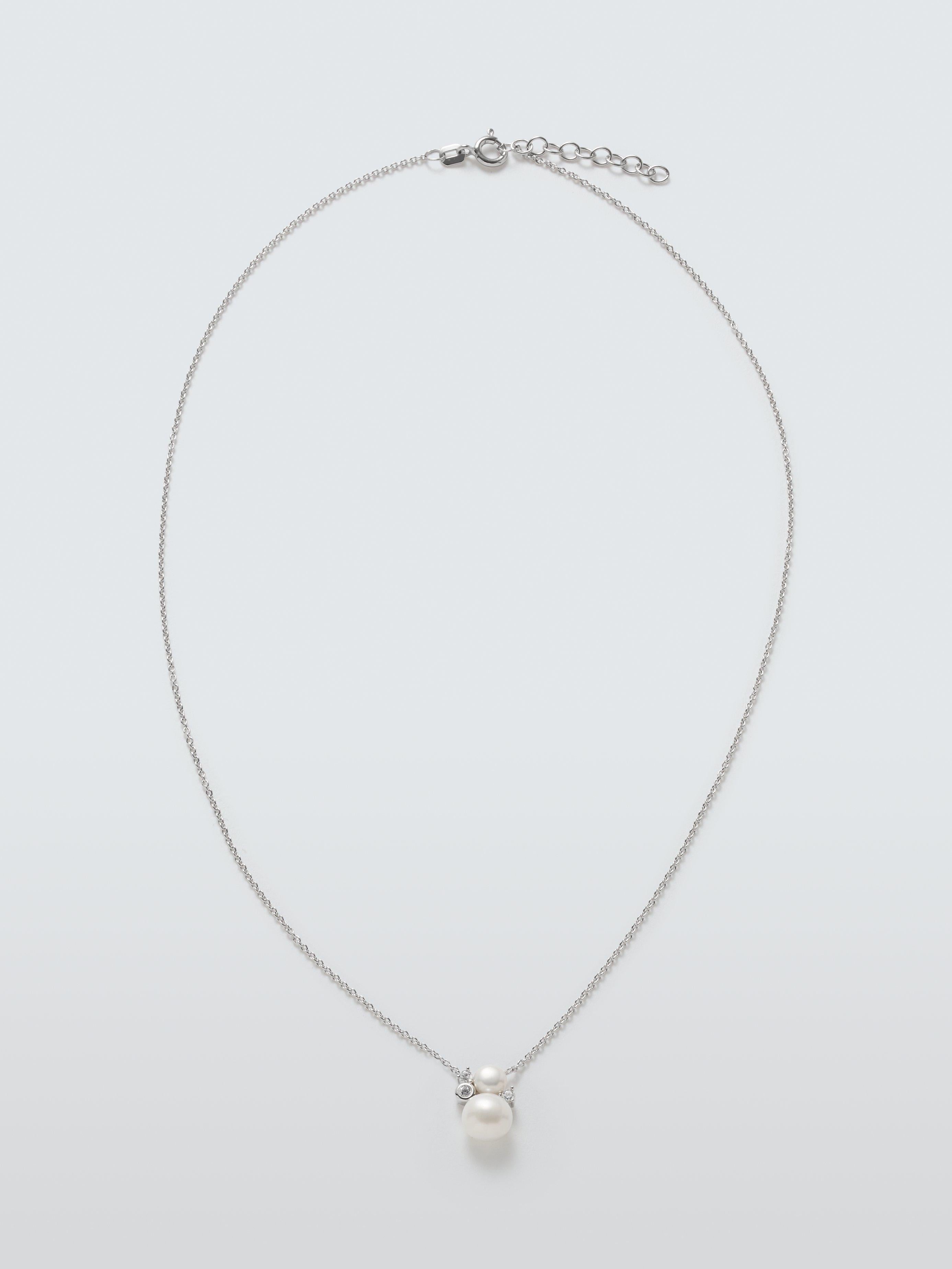 Lido cubic zirconia double pearl pendant 40cm chain, UK version