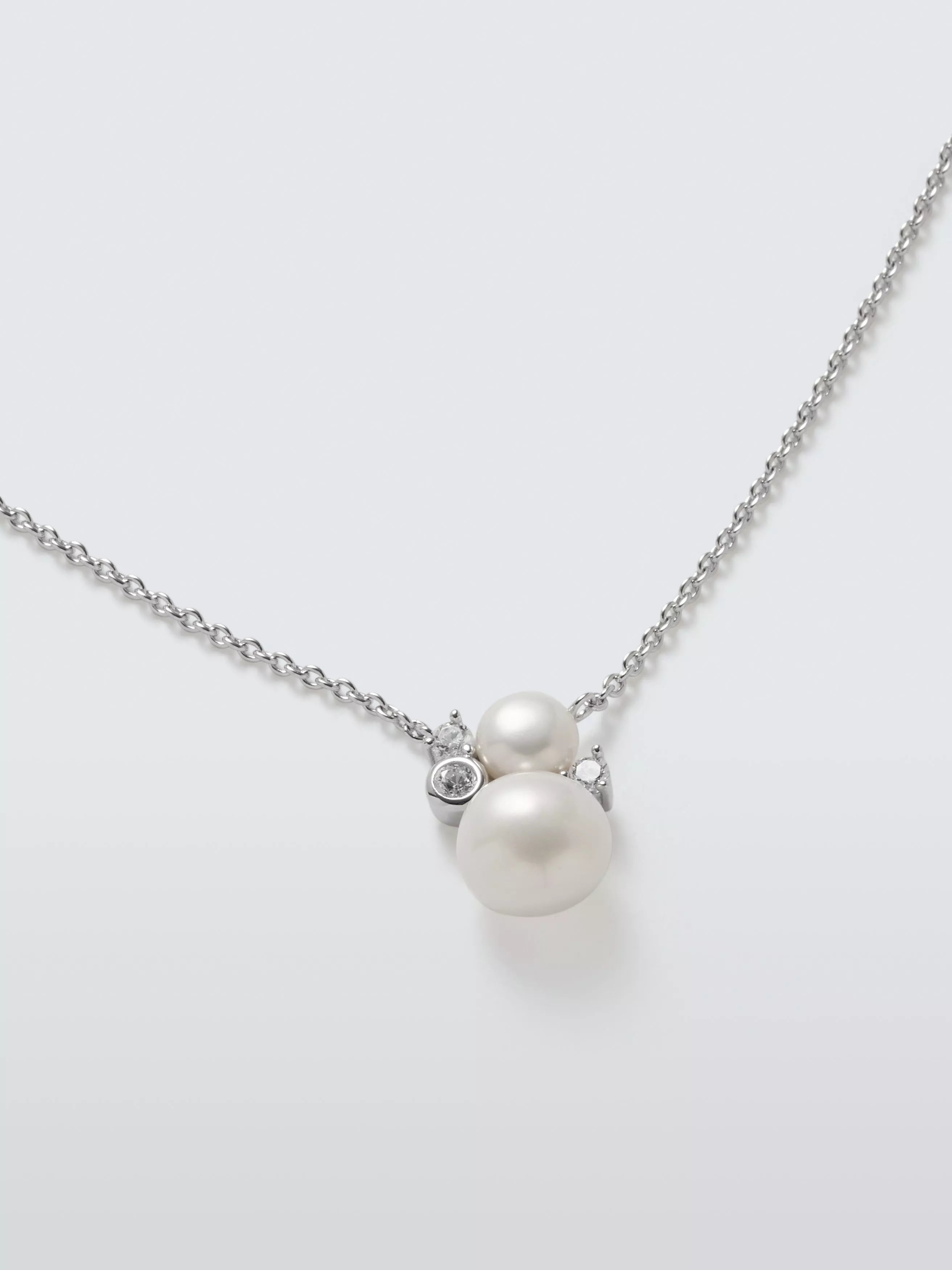 Lido cubic zirconia double pearl pendant 40cm chain, UK version
