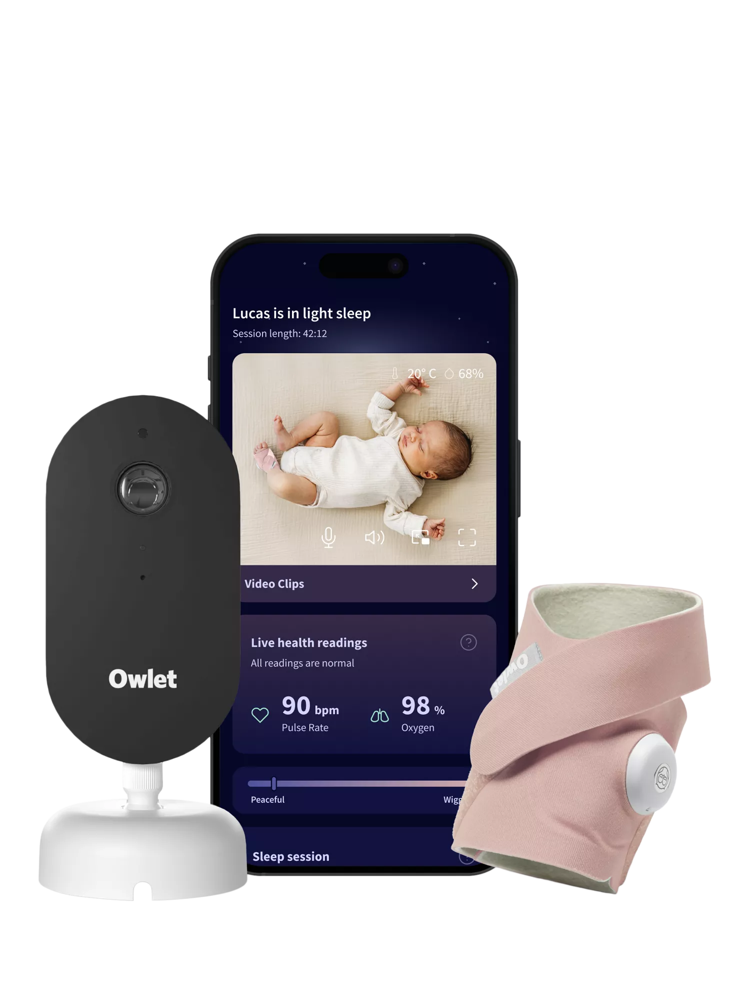 Owlet Dream Duo baby monitor in Rose, imported from the UK
