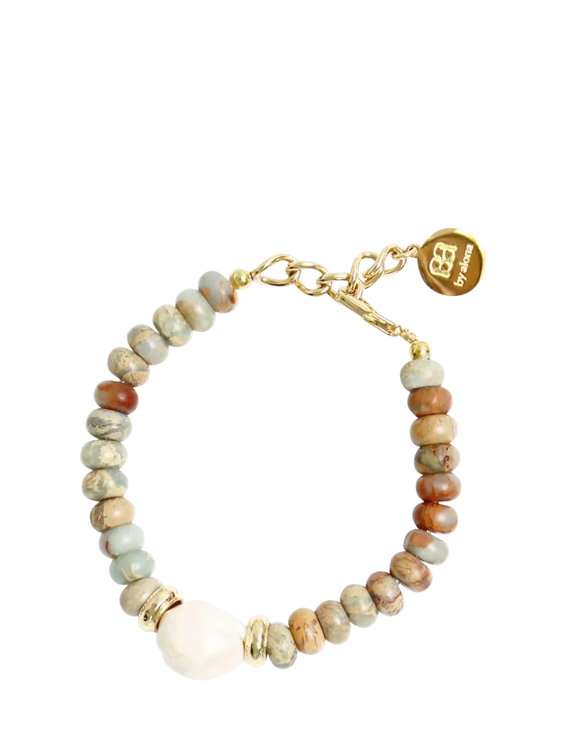 By Alona Lottie gold plated bangle with jasper beads and pearl, UK version