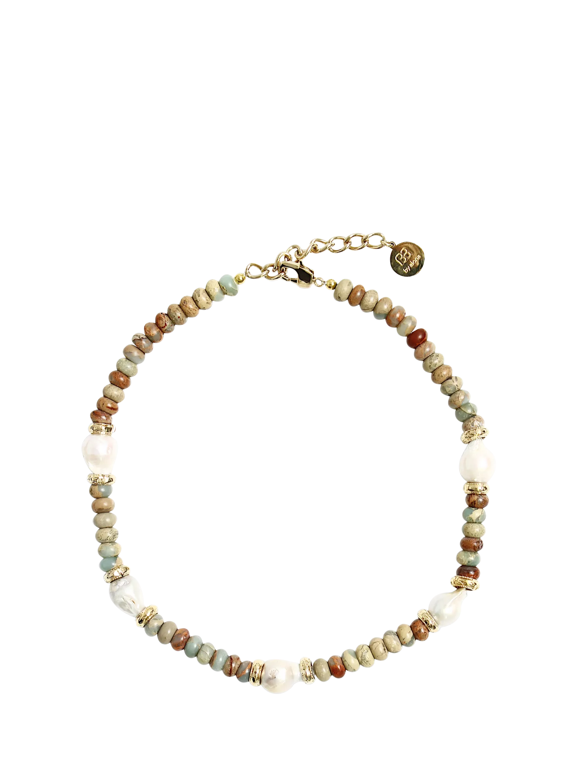 By Alona Lottie Jasper Necklace, Aqua Beads/Pearl