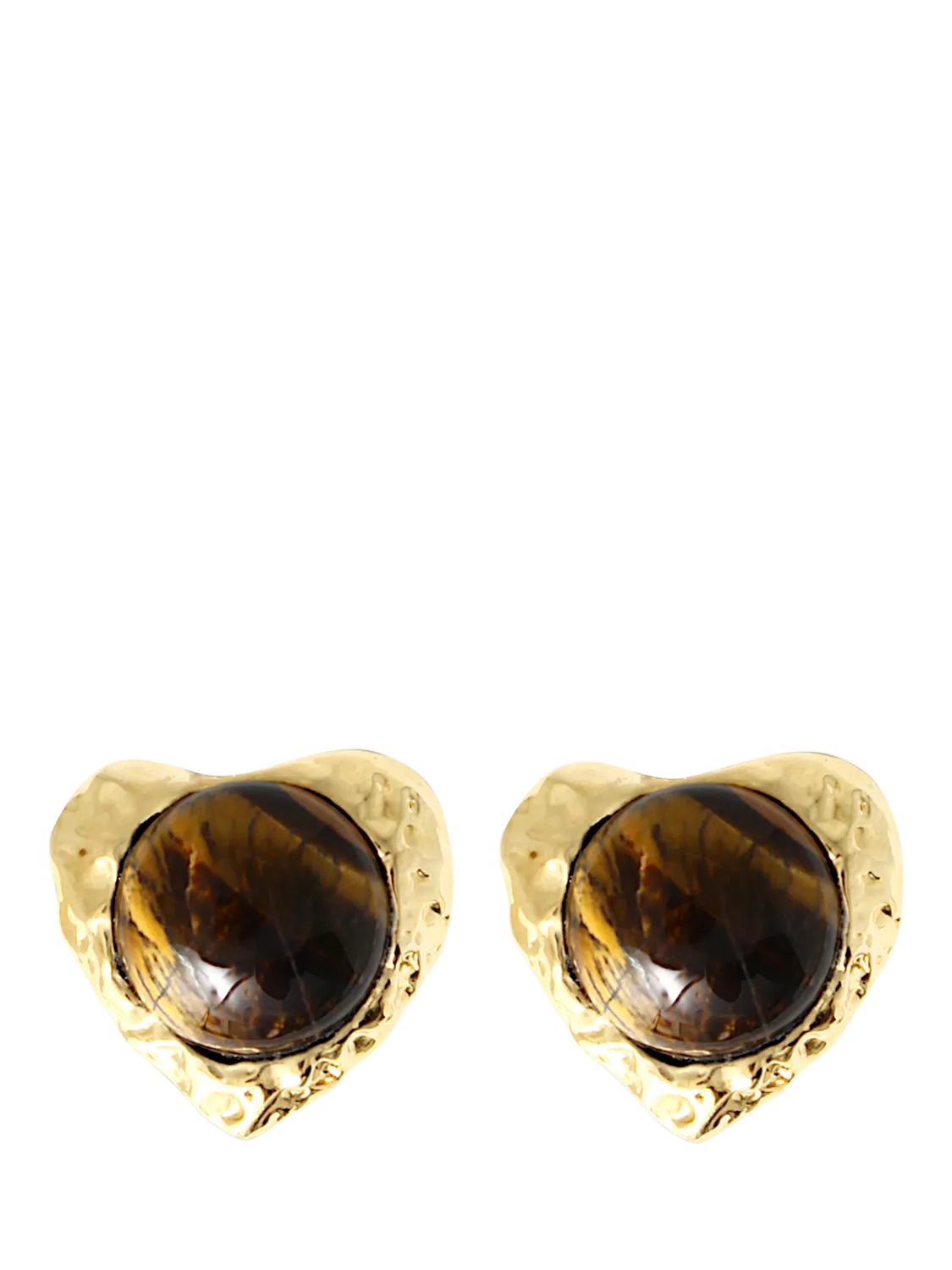 By Alona tiger's eye heart clip earrings gold plated - British product