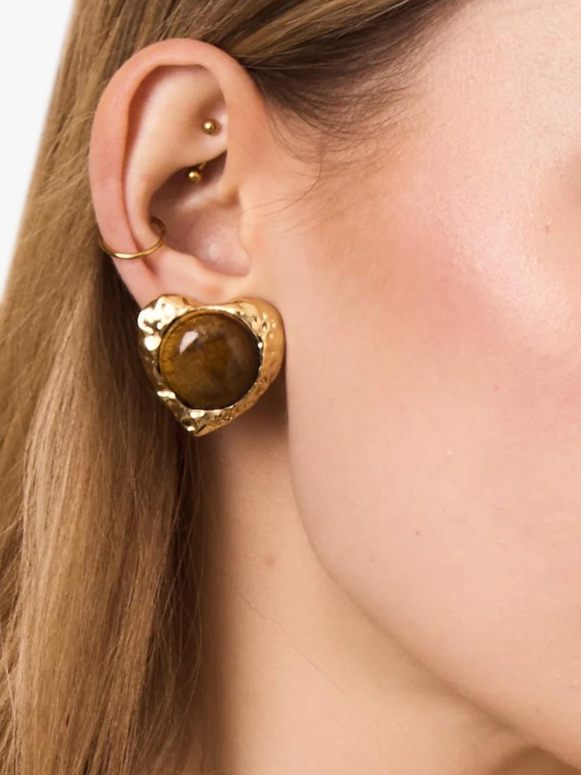 By Alona tiger's eye heart clip earrings gold plated - British product