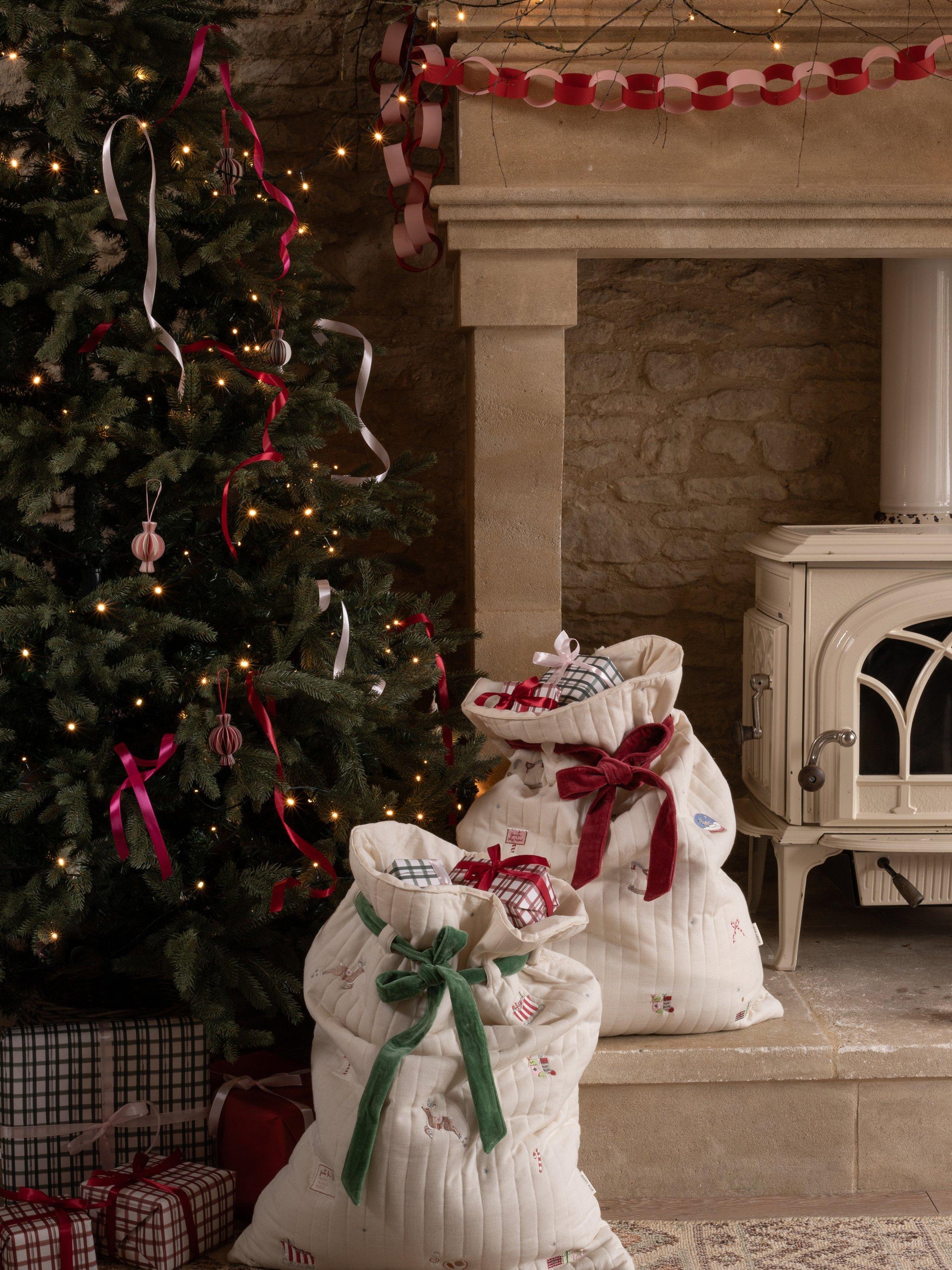 Avery Row embroidered Christmas present sack, UK version
