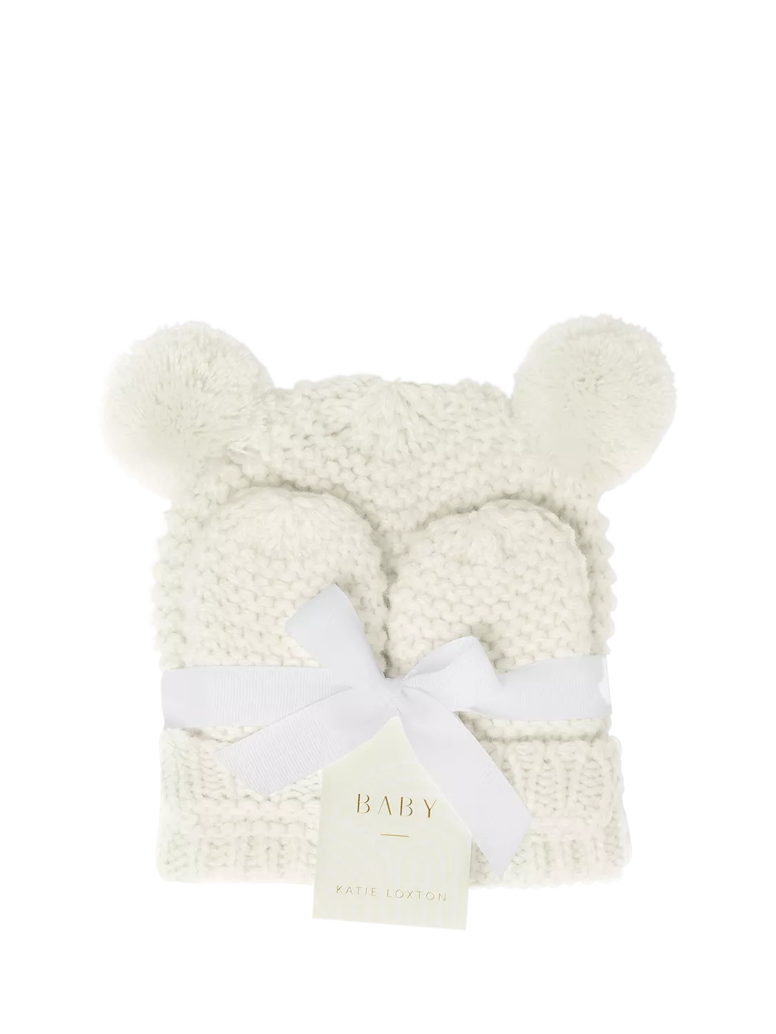 Katie Loxton baby hat and mittens set white, imported from the UK