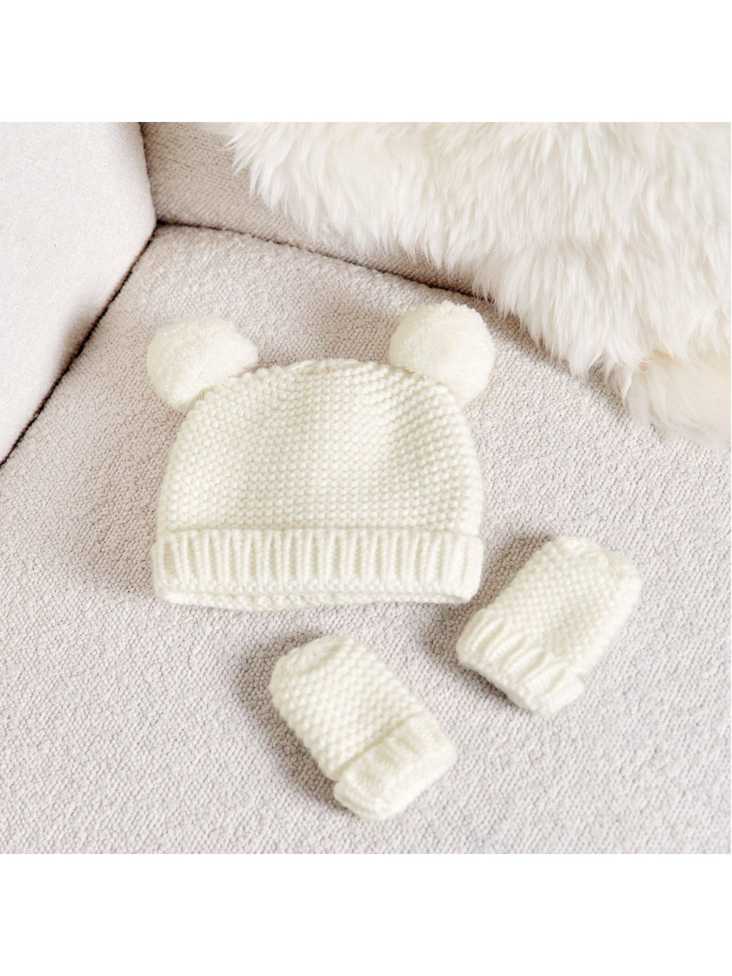 Katie Loxton baby hat and mittens set white, imported from the UK