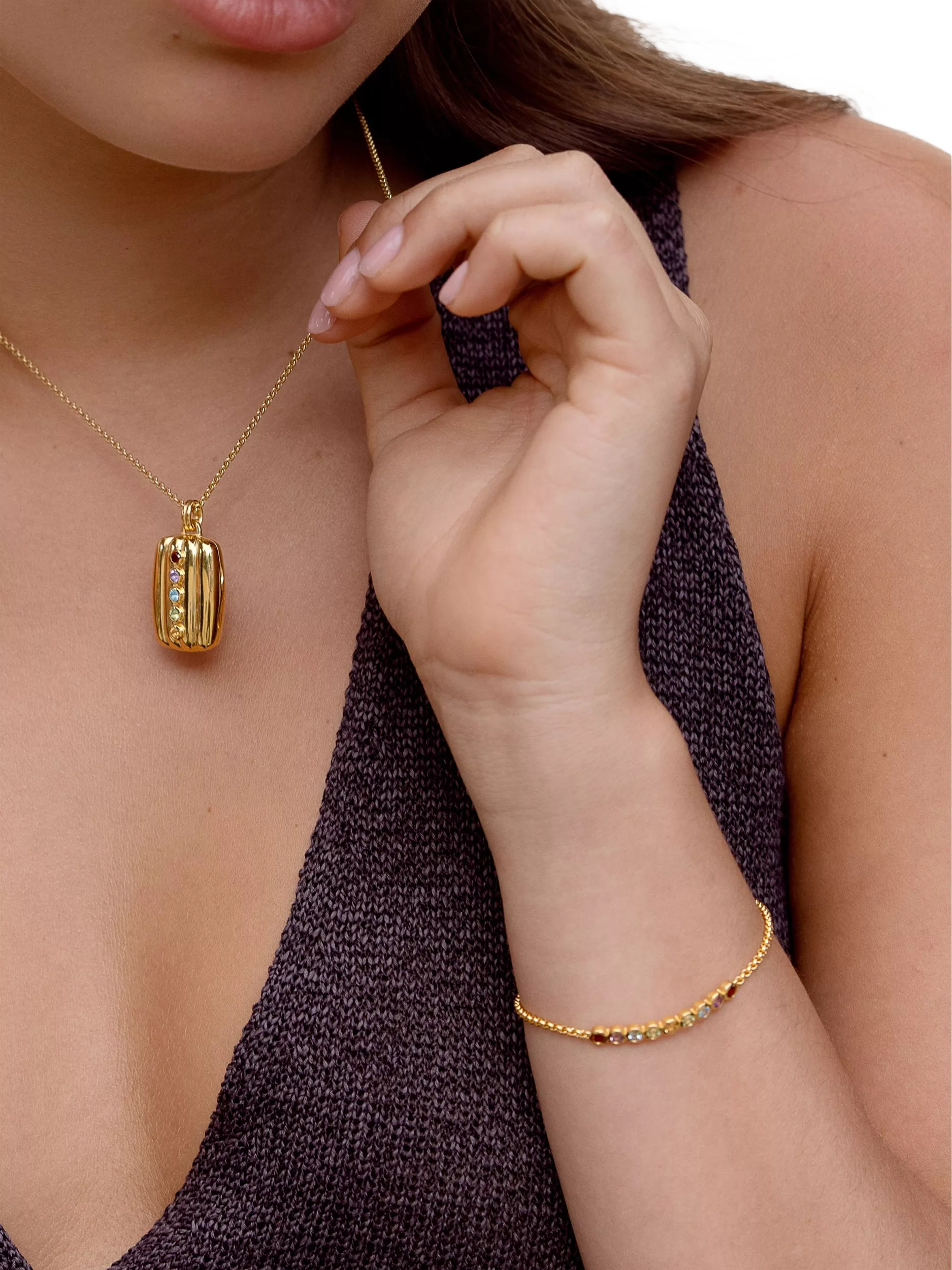 Dower & Hall multi stone gold vermeil chain bracelet (British brand)