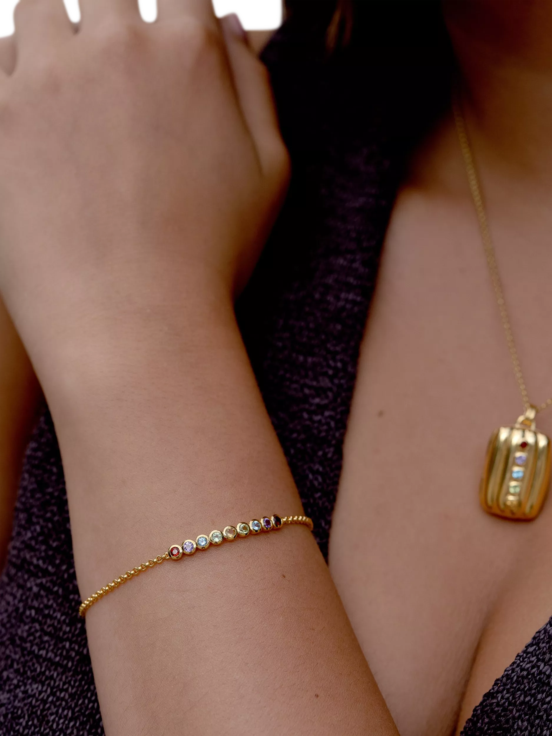 Dower & Hall multi stone gold vermeil chain bracelet (British brand)