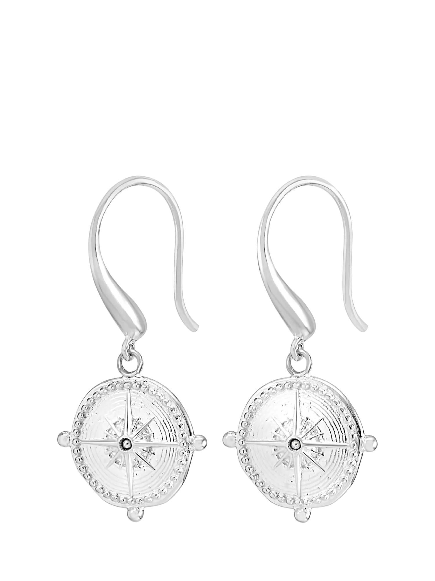 Dower & Hall True North Compass Drop Earrings, Silver