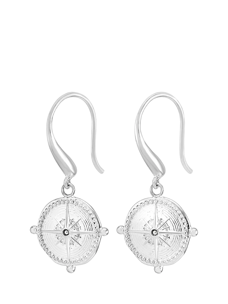 Dower & Hall True North Compass Drop Earrings, Silver