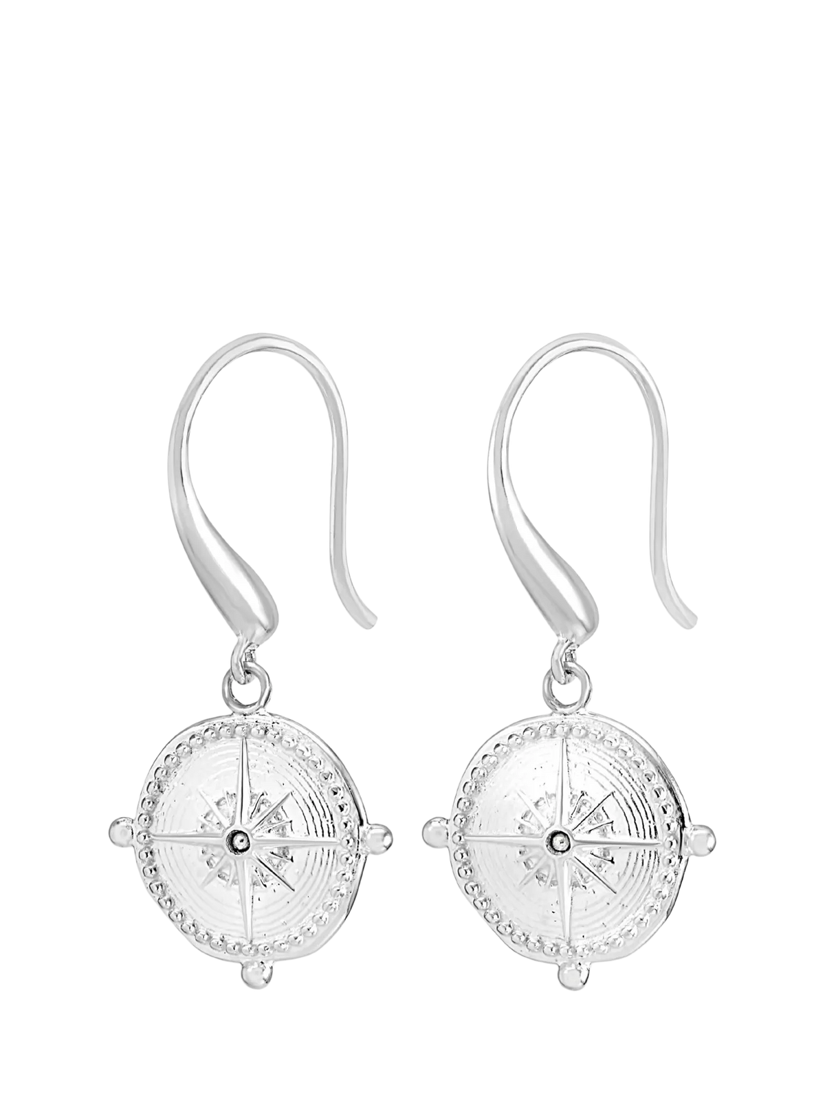 Dower & Hall True North Compass Drop Earrings, Silver