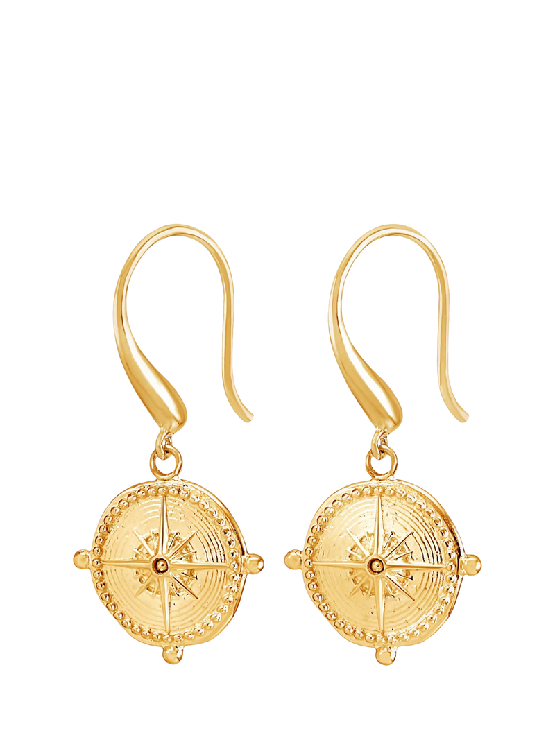 Dower & Hall True North Compass Drop Earrings, Gold