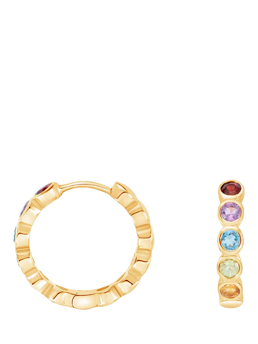 Dower & Hall rainbow huggie hoop earrings gold vermeil, imported from UK