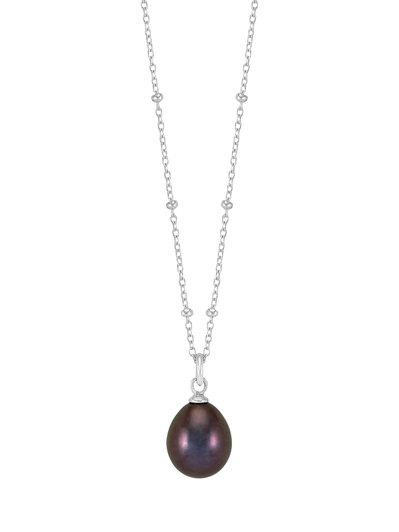Dower & Hall freshwater pearl pendant necklace peacock silver, imported from the UK