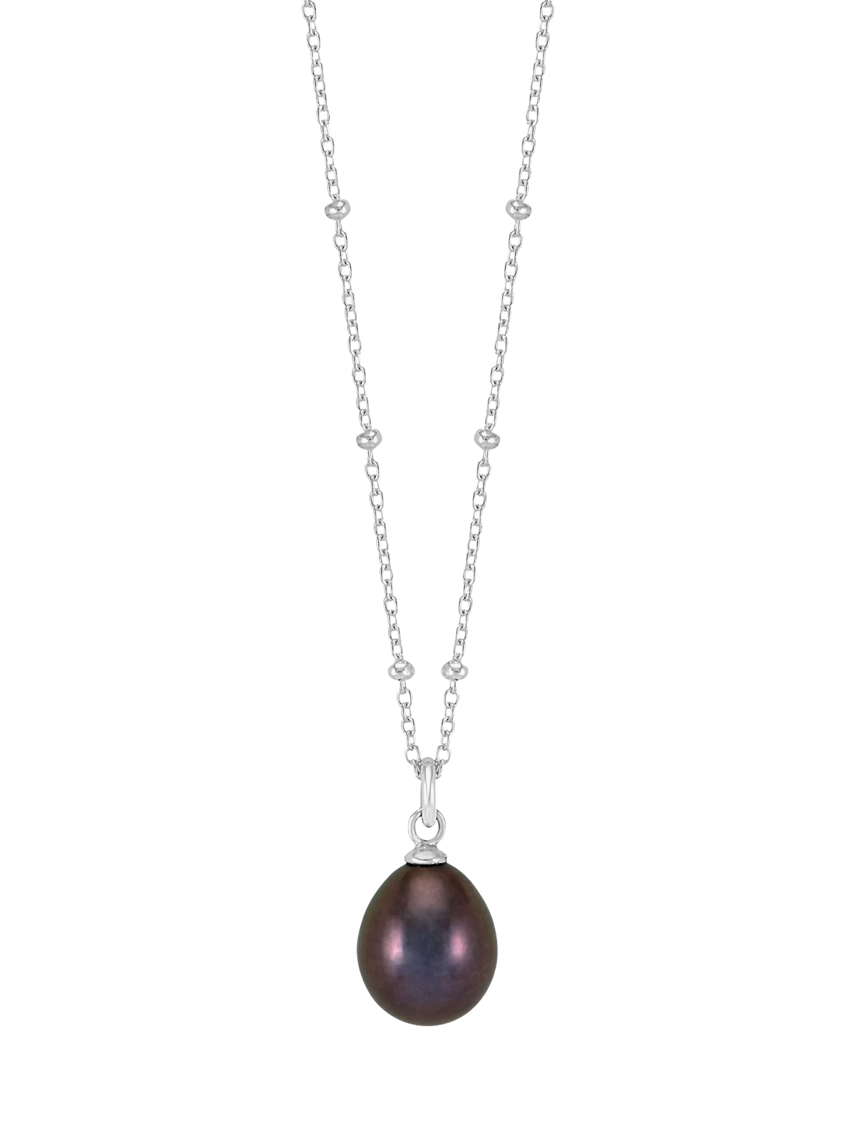 Dower & Hall freshwater pearl pendant necklace peacock silver, imported from the UK