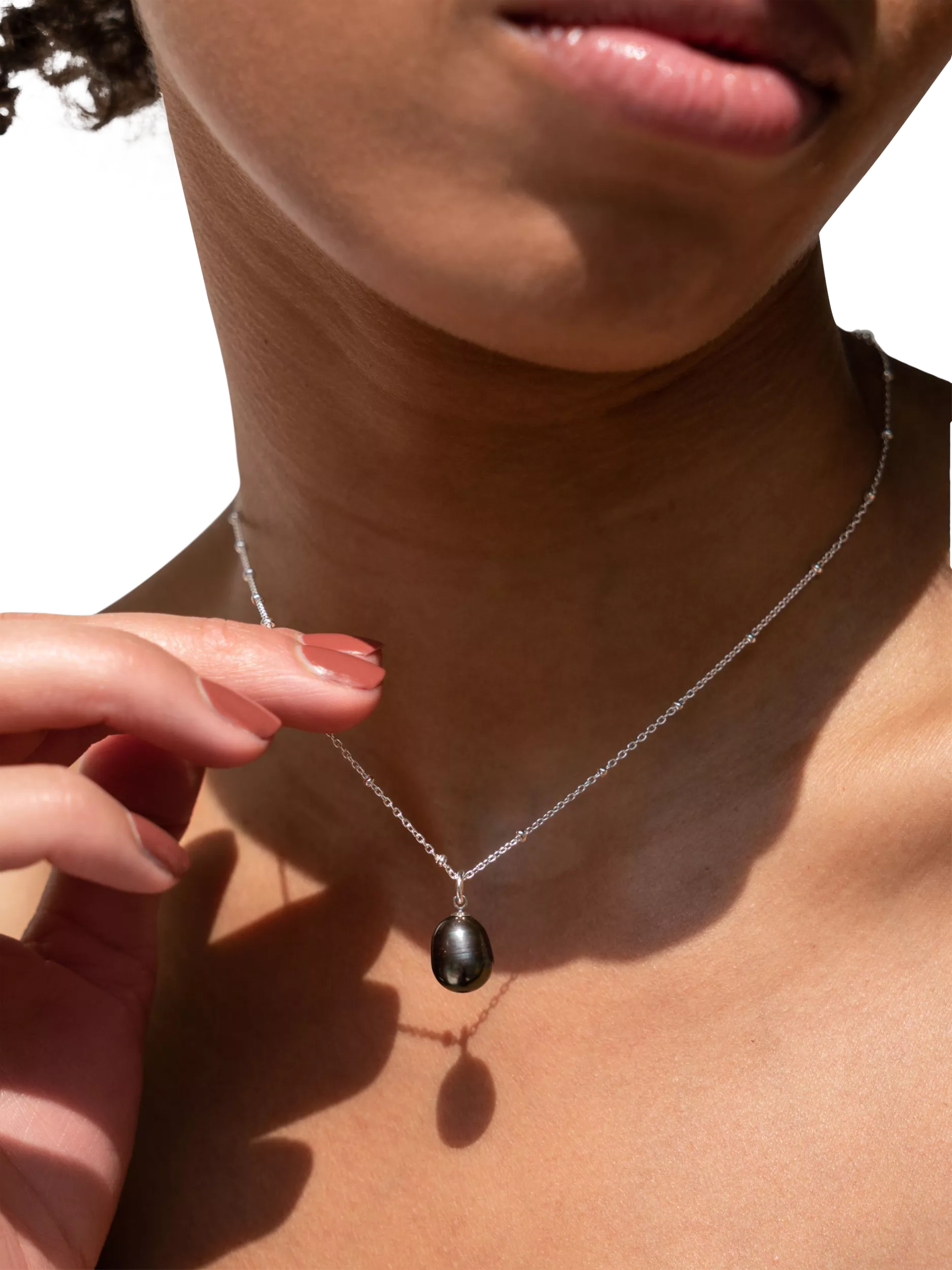 Dower & Hall freshwater pearl pendant necklace peacock silver, imported from the UK