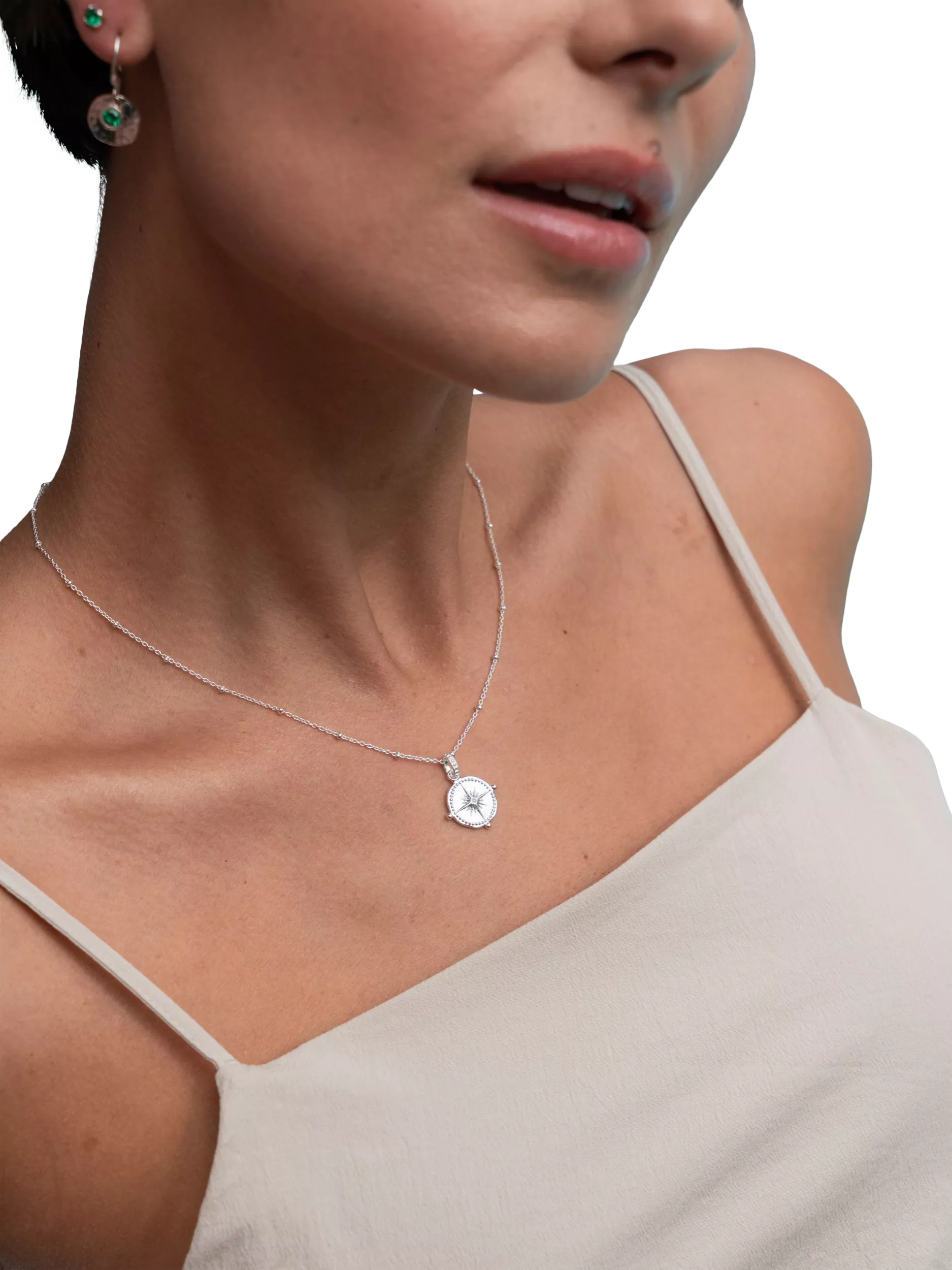 Dower & Hall sterling silver compass charm necklace (British brand)