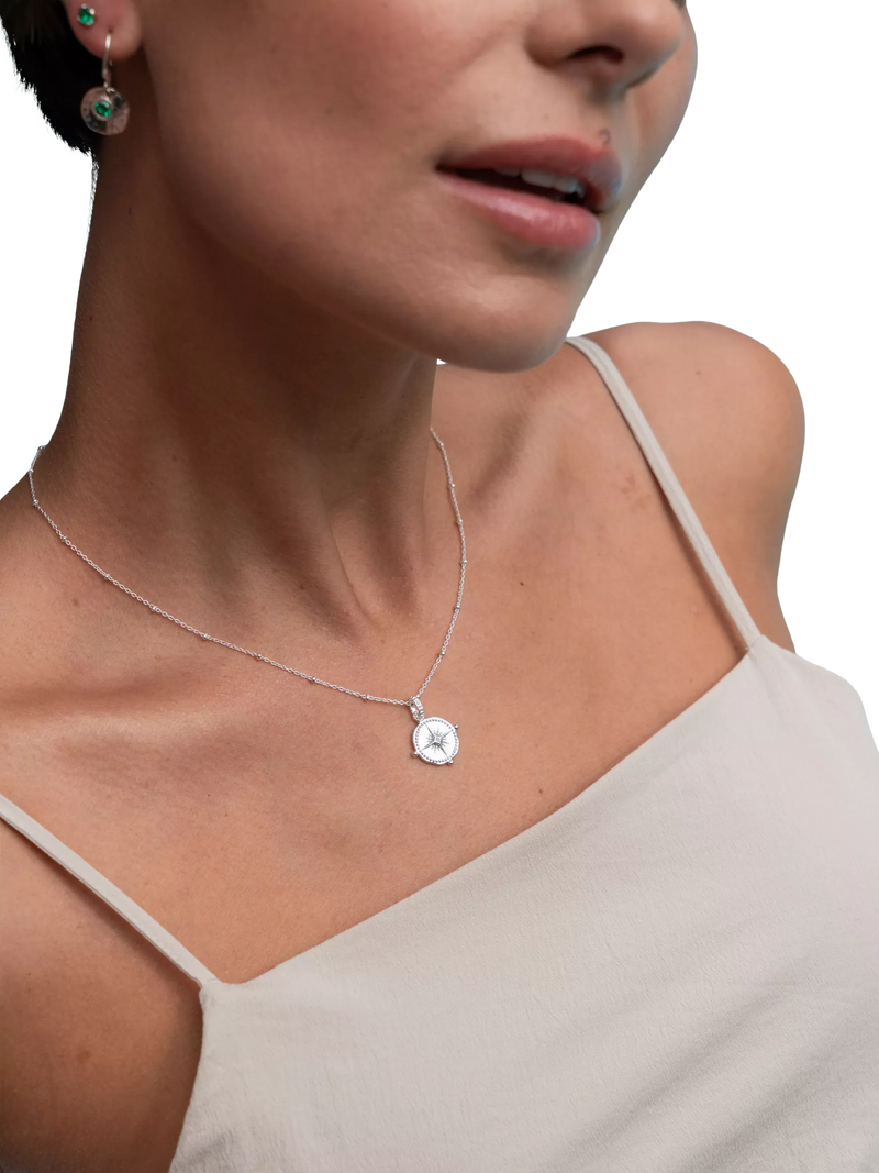 Dower & Hall sterling silver compass charm necklace (British brand)