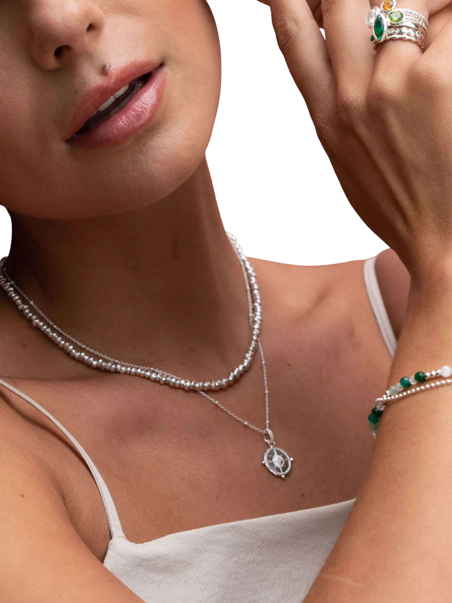 Dower & Hall sterling silver compass charm necklace (British brand)