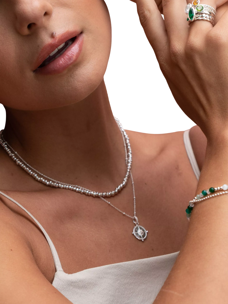 Dower & Hall sterling silver compass charm necklace (British brand)