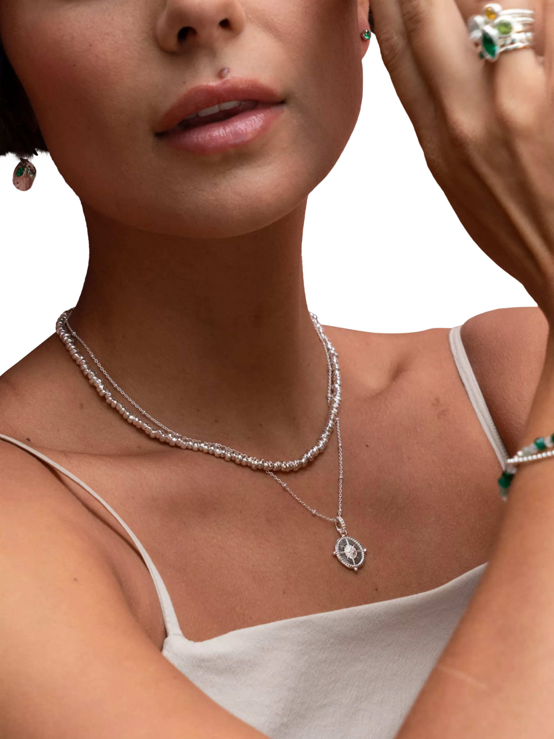 Dower & Hall sterling silver compass charm necklace (British brand)