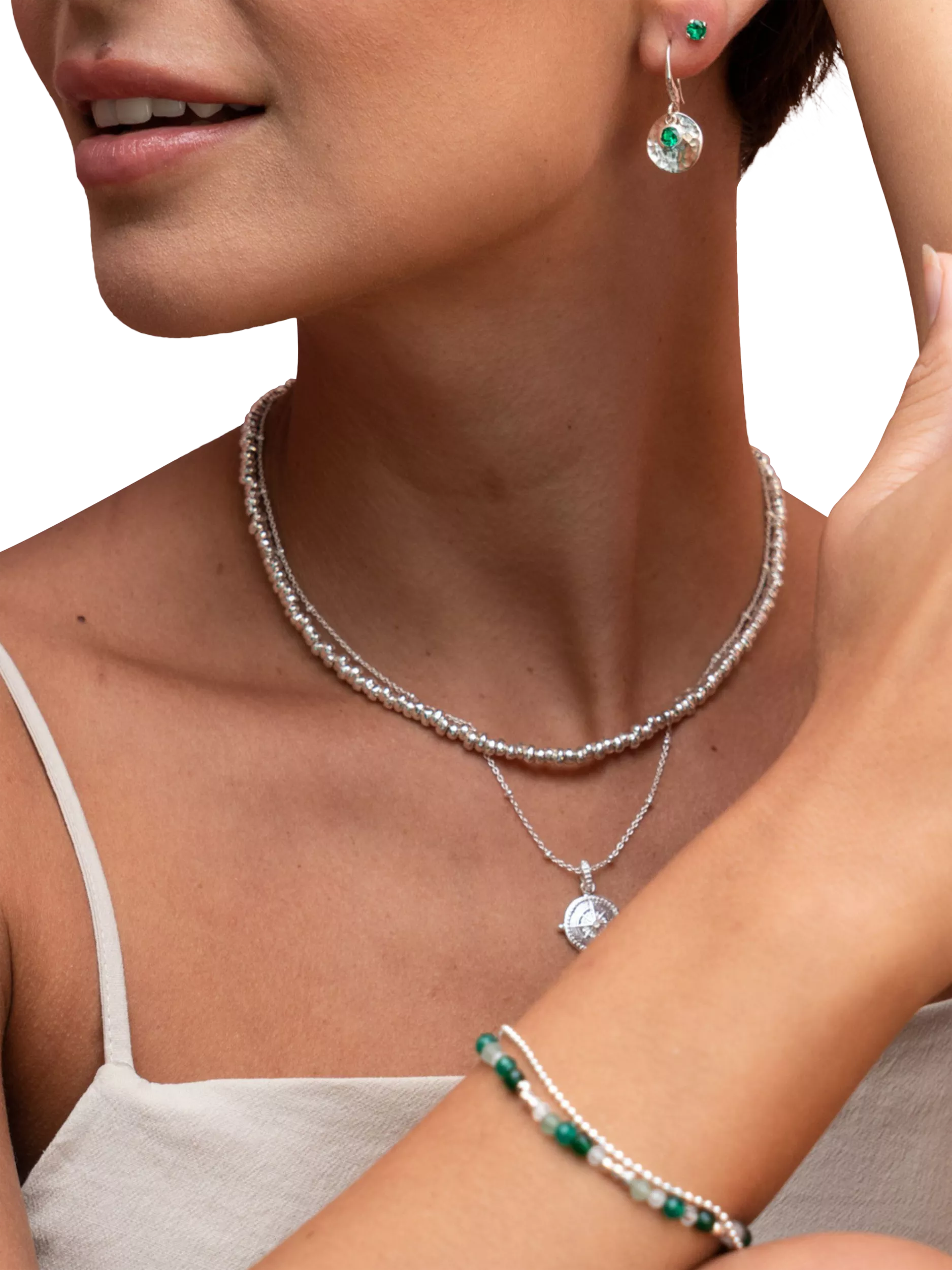 Dower & Hall sterling silver compass charm necklace (British brand)