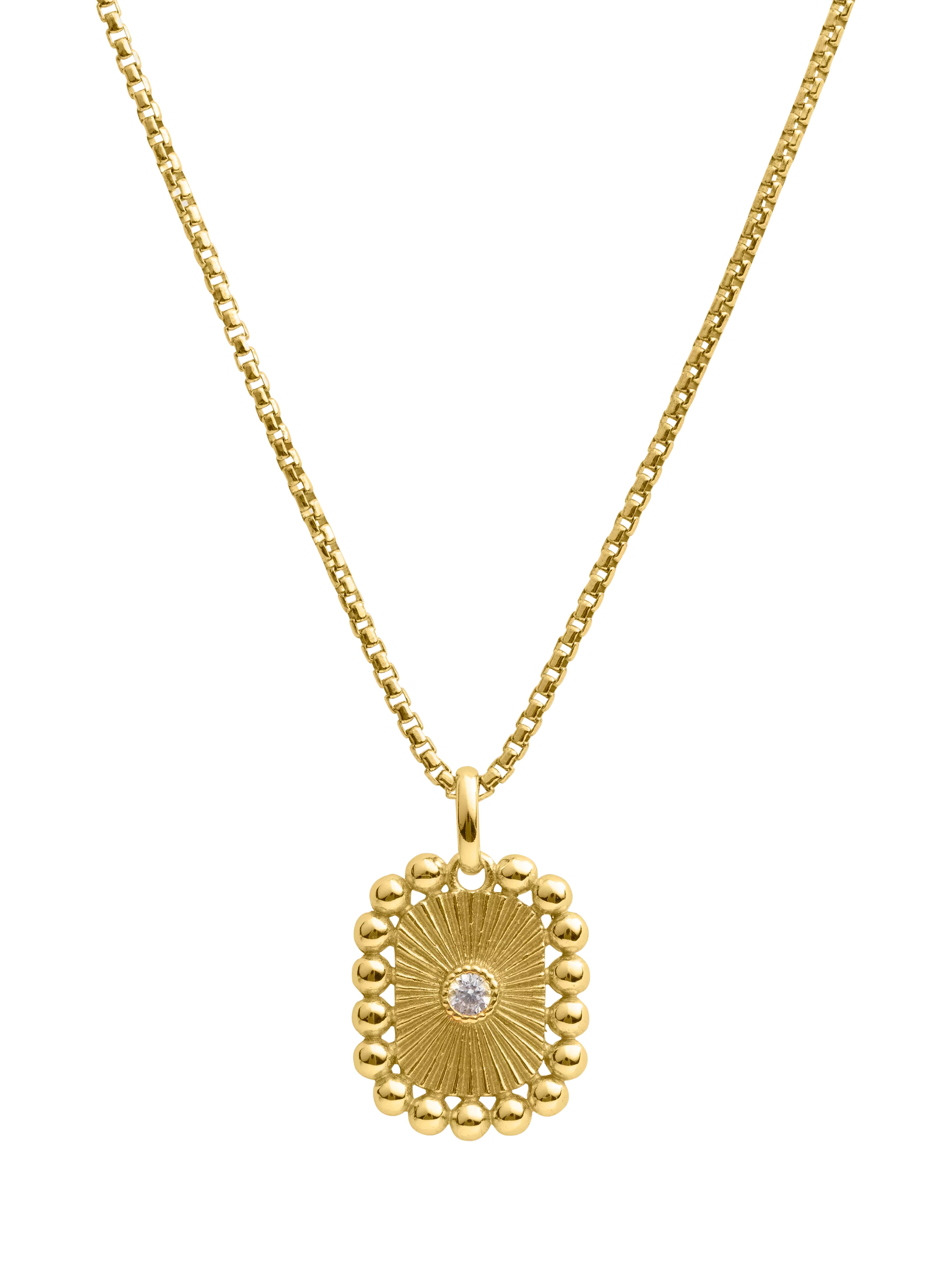 LARNAUTI cubic zirconia lozenge pendant necklace yellow gold, imported from the UK