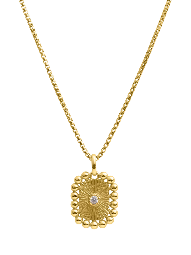 LARNAUTI cubic zirconia lozenge pendant necklace yellow gold, imported from the UK