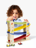 Tiny Love wooden race car ramp with 4 cars (British brand)