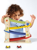 Tiny Love wooden race car ramp with 4 cars (British brand)