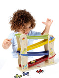 Tiny Love wooden race car ramp with 4 cars (British brand)