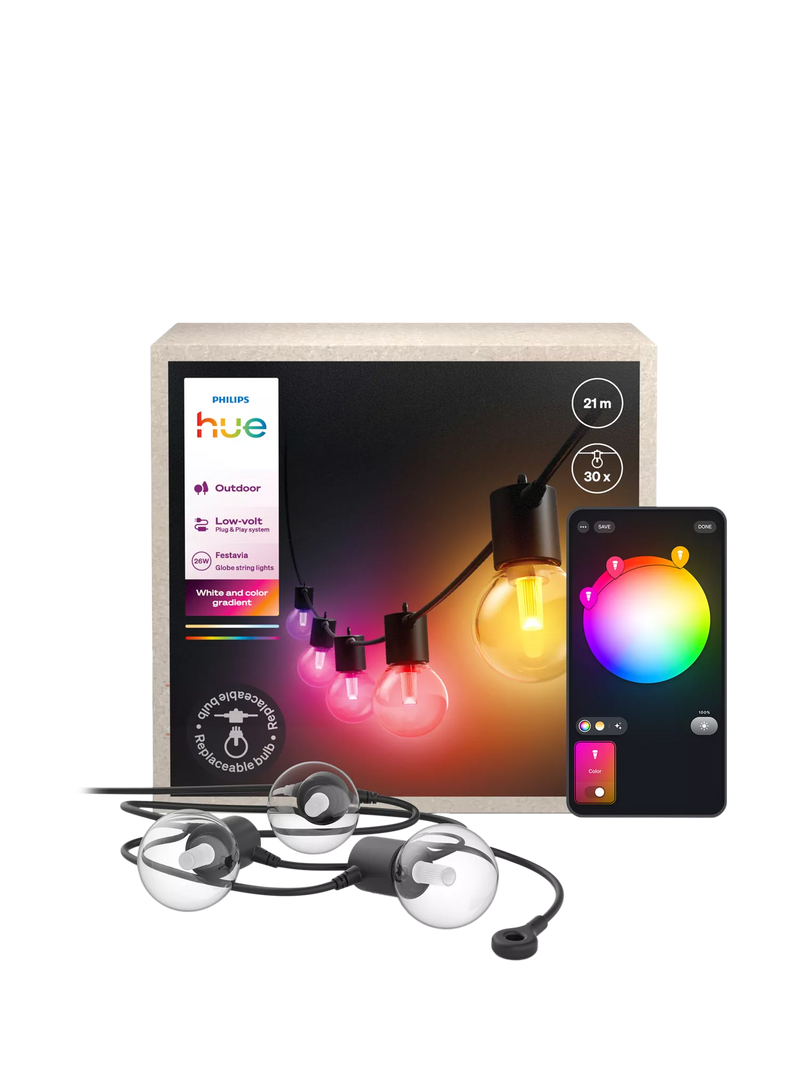 Philips Hue Festavia outdoor globe string lights 21m - British product