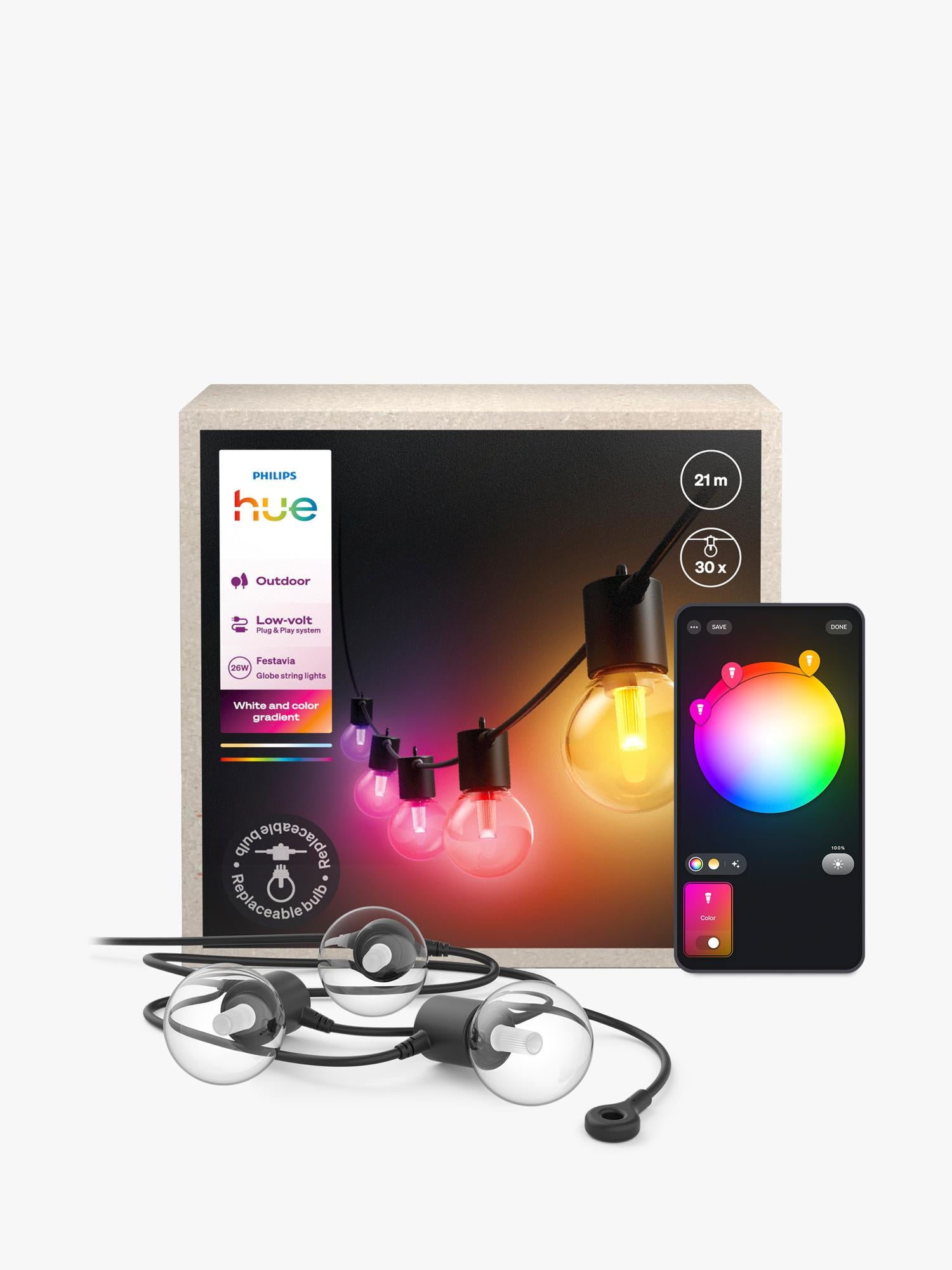 Philips Hue Festavia outdoor globe string lights 21m - British product
