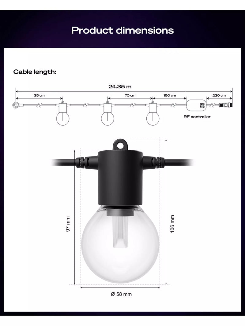 Philips Hue Festavia outdoor globe string lights 21m - British product