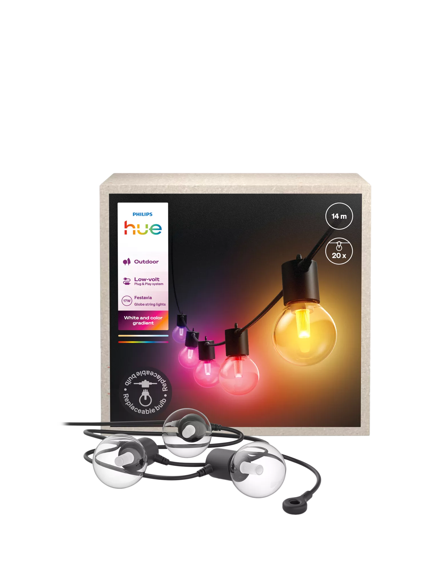 Philips Hue Festavia outdoor string lights 14m gradient globe (British brand)