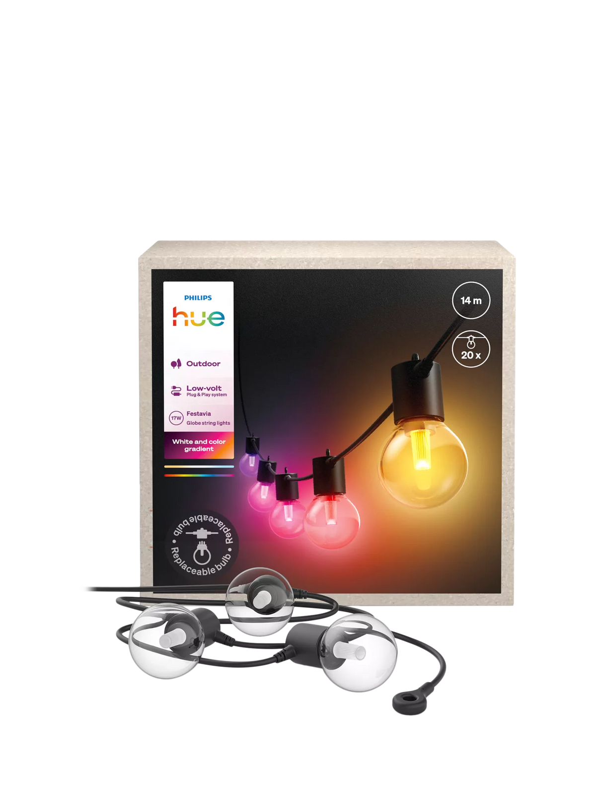 Philips Hue Festavia outdoor string lights 14m gradient globe (British brand)