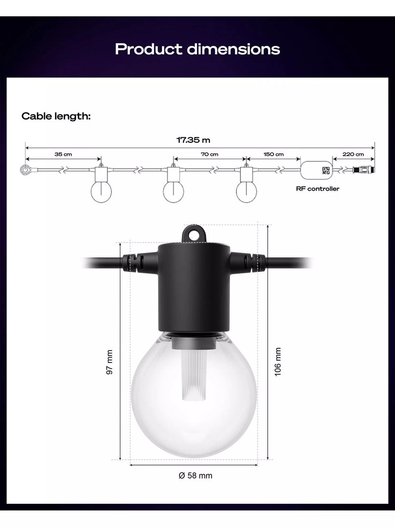 Philips Hue Festavia outdoor string lights 14m gradient globe (British brand)