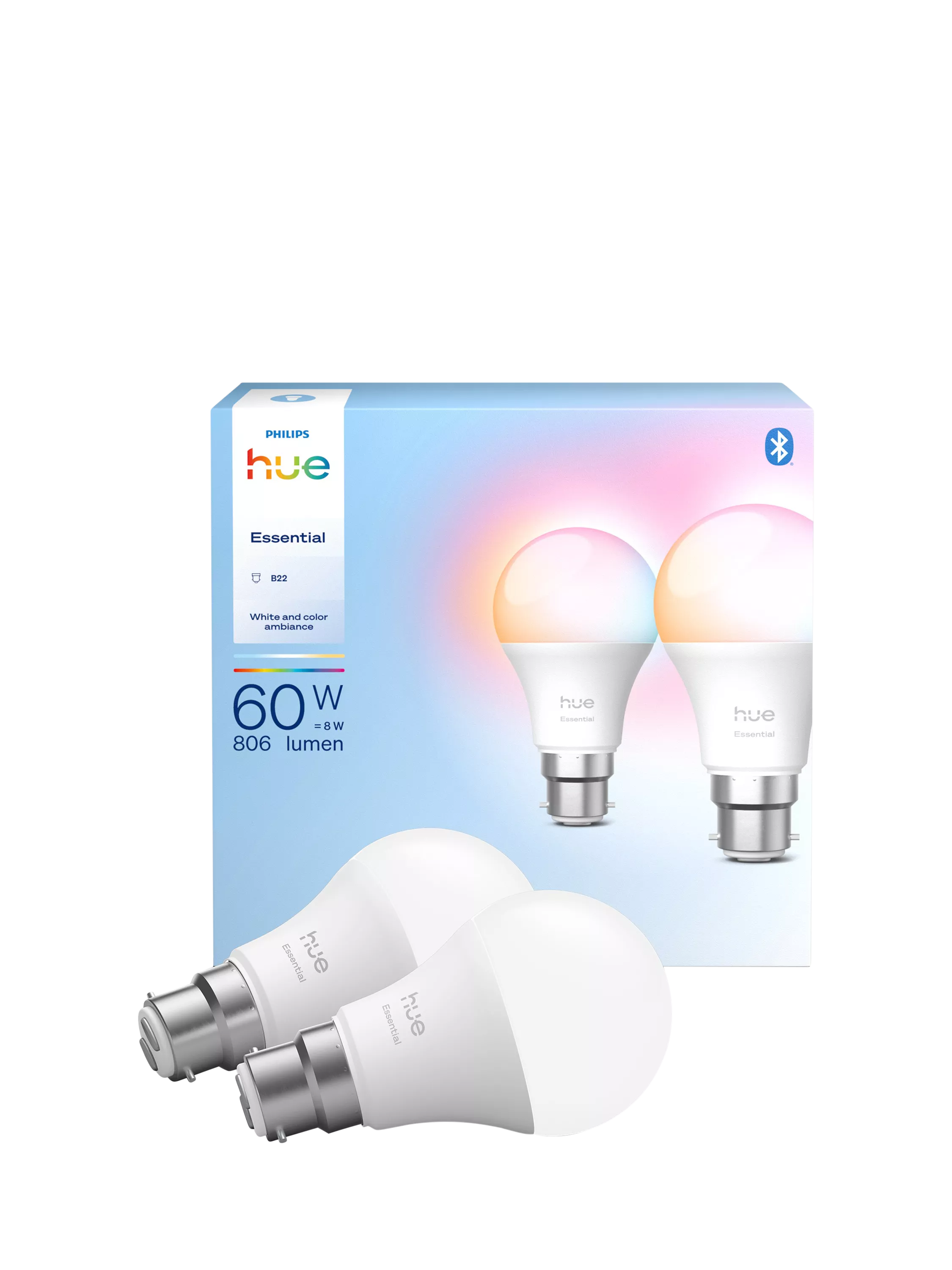 Philips Hue Essential smart bulb B22 8W 2-pack, UK version