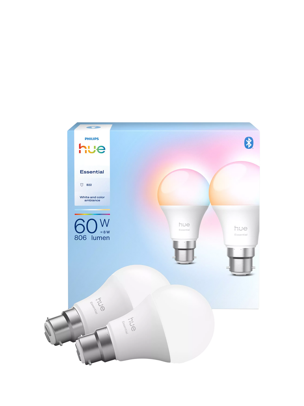 Philips Hue Essential smart bulb B22 8W 2-pack, UK version