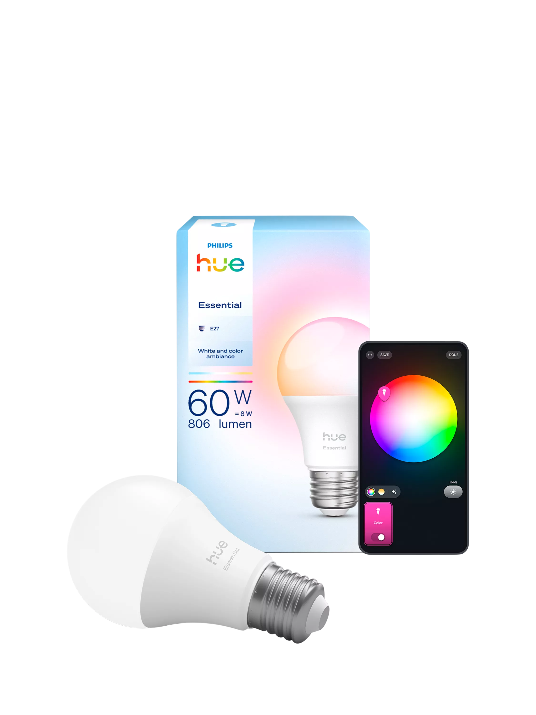 Philips Hue White & Colour Ambiance Essential E27 8W smart bulb, UK version