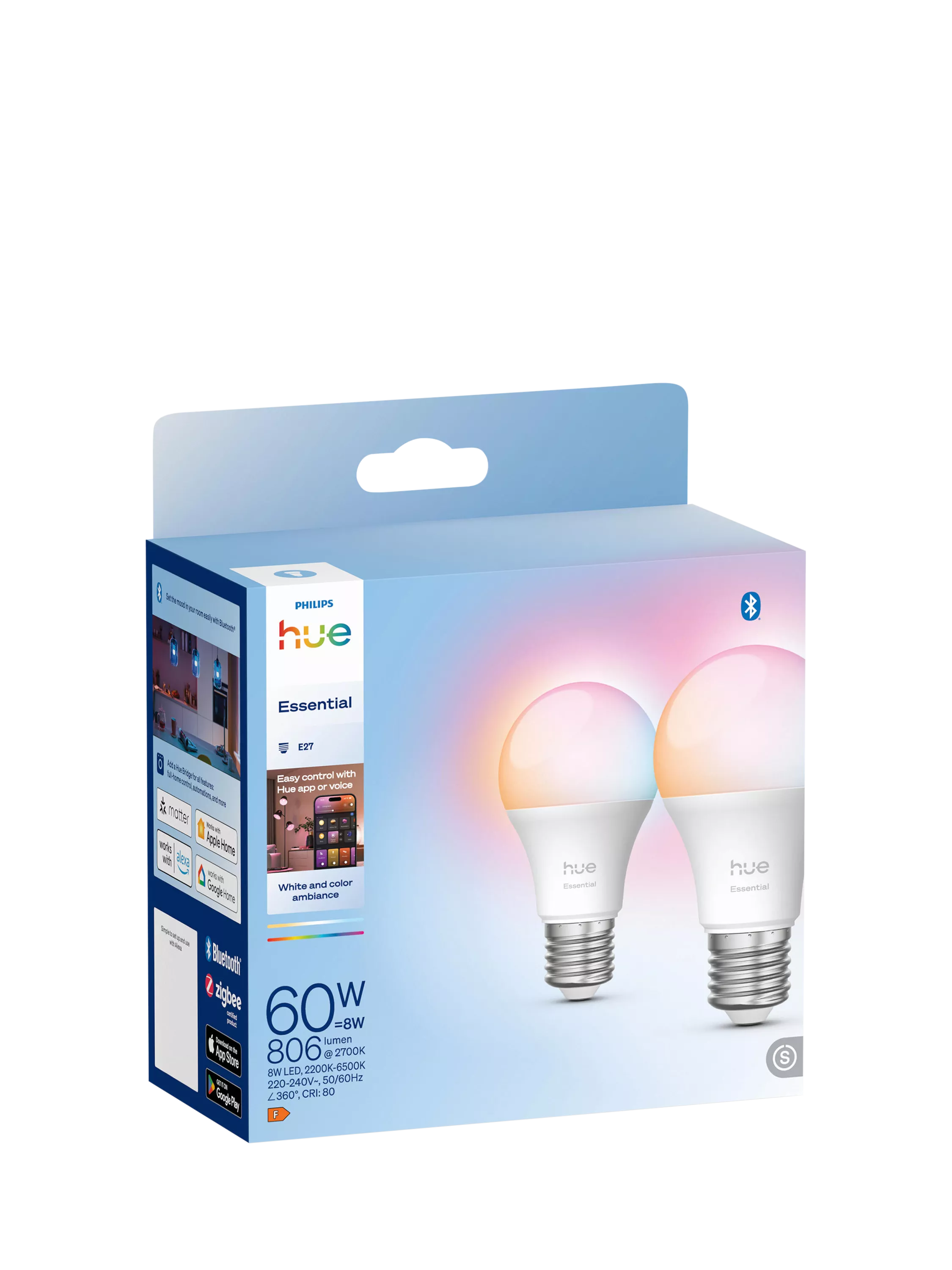 Philips Hue White & Colour Ambiance smart bulb pack of 2, UK version