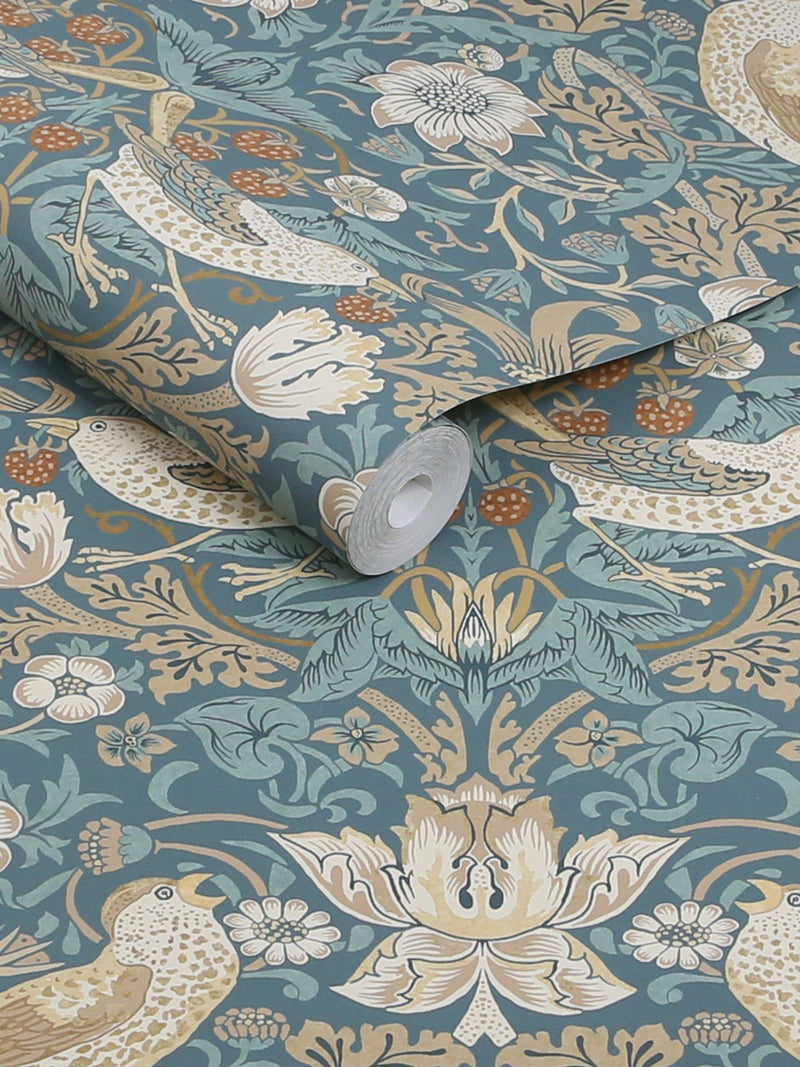 William Morris At Home Strawberry Thief wallpaper Washed Blue, UK version