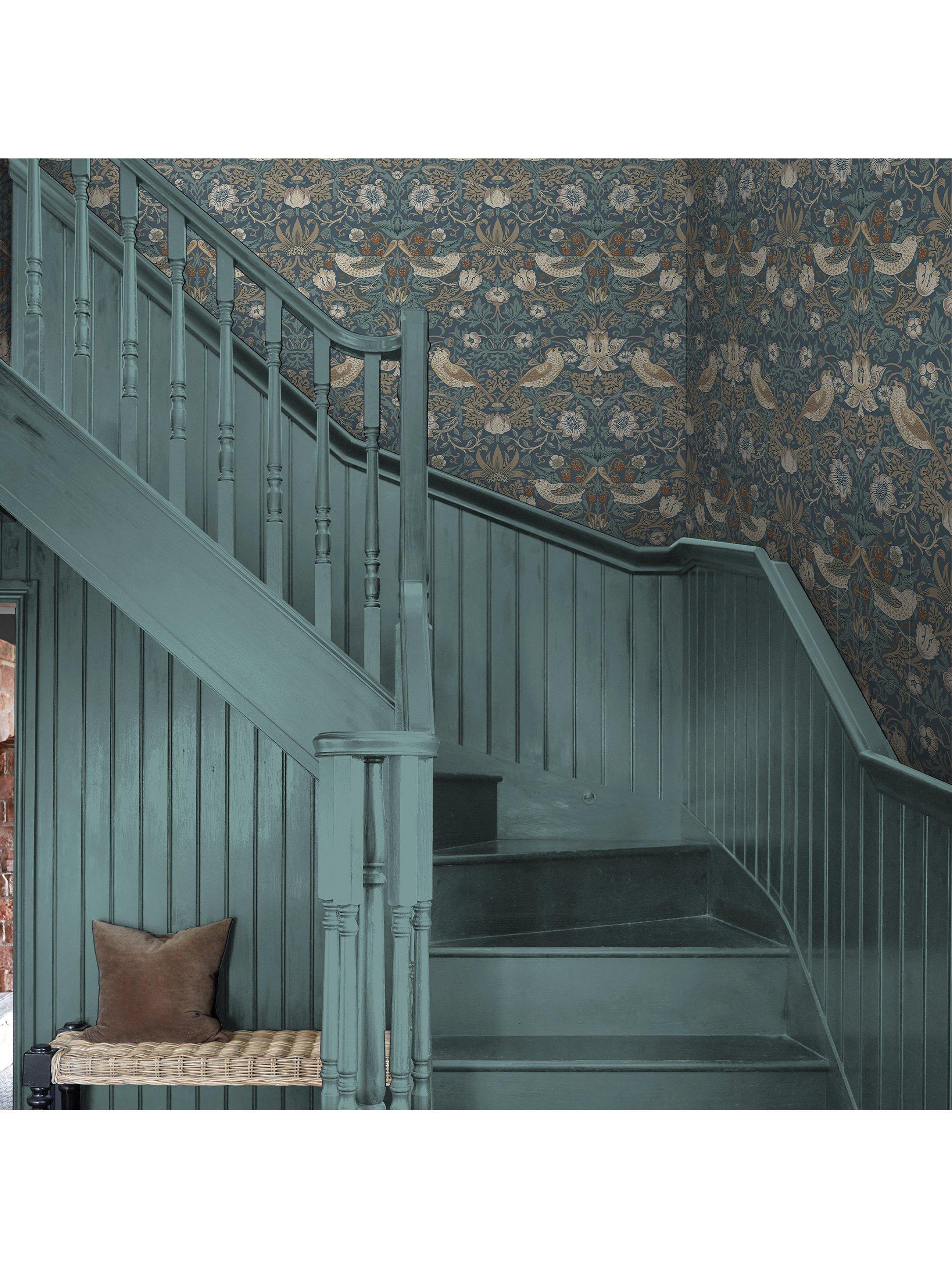 William Morris At Home Strawberry Thief wallpaper Washed Blue, UK version
