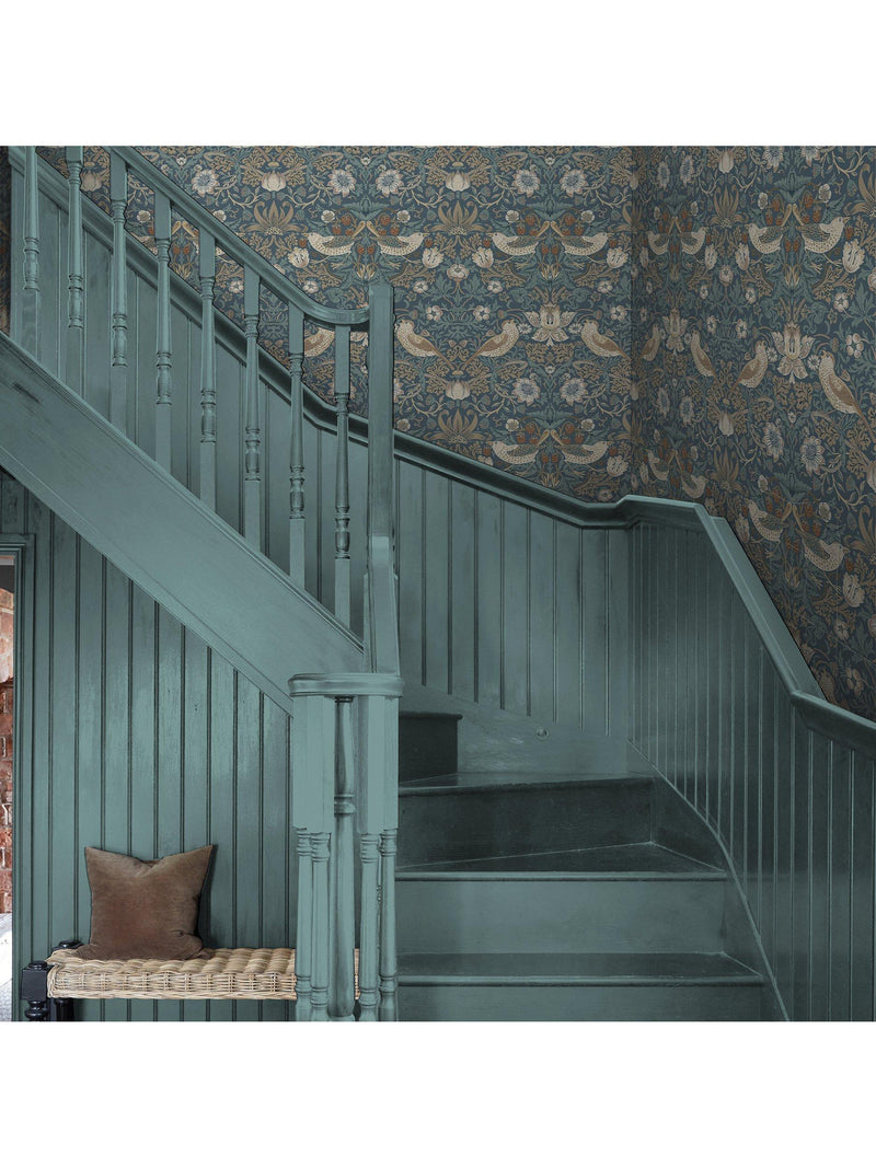 William Morris At Home Strawberry Thief wallpaper Washed Blue, UK version
