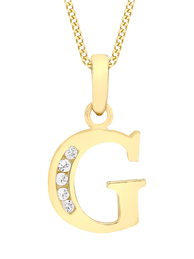 IBB 9ct Gold Cubic Zirconia Initial Pendant Necklace, G