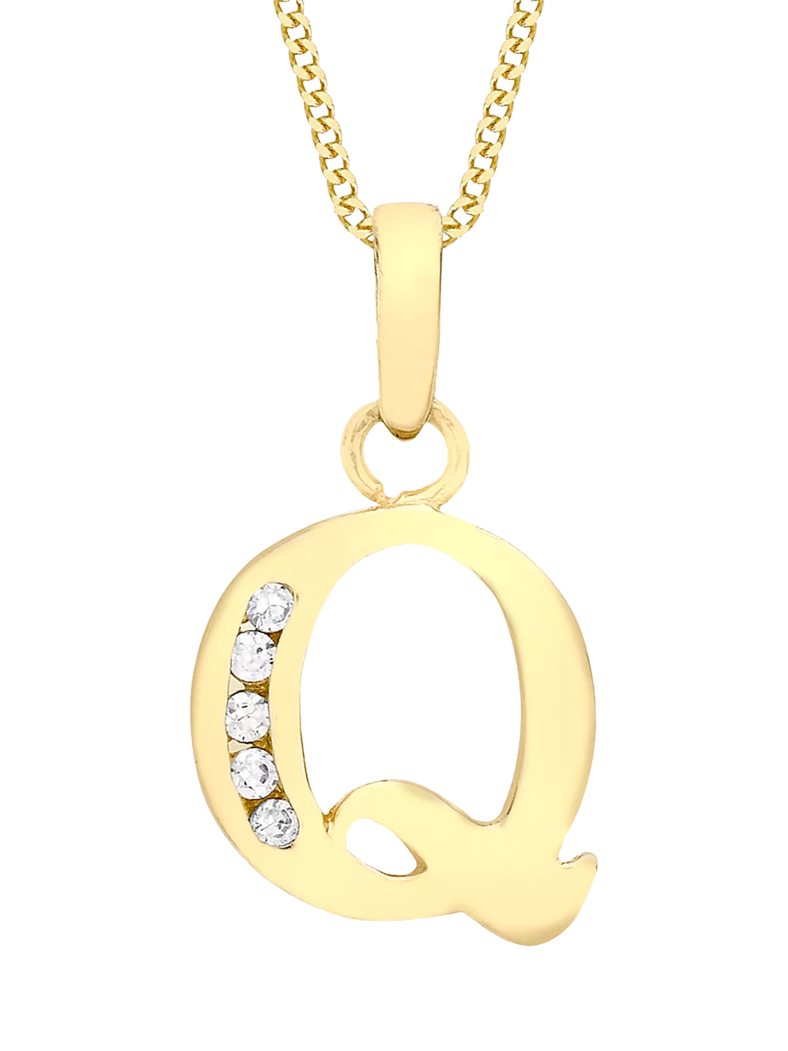 IBB 9ct Gold Cubic Zirconia Initial Pendant Necklace, Q