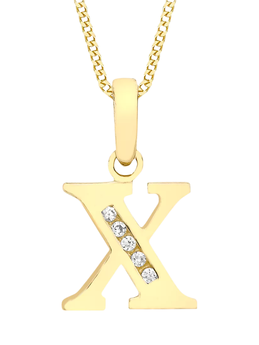 IBB 9ct Gold Cubic Zirconia Initial Pendant Necklace