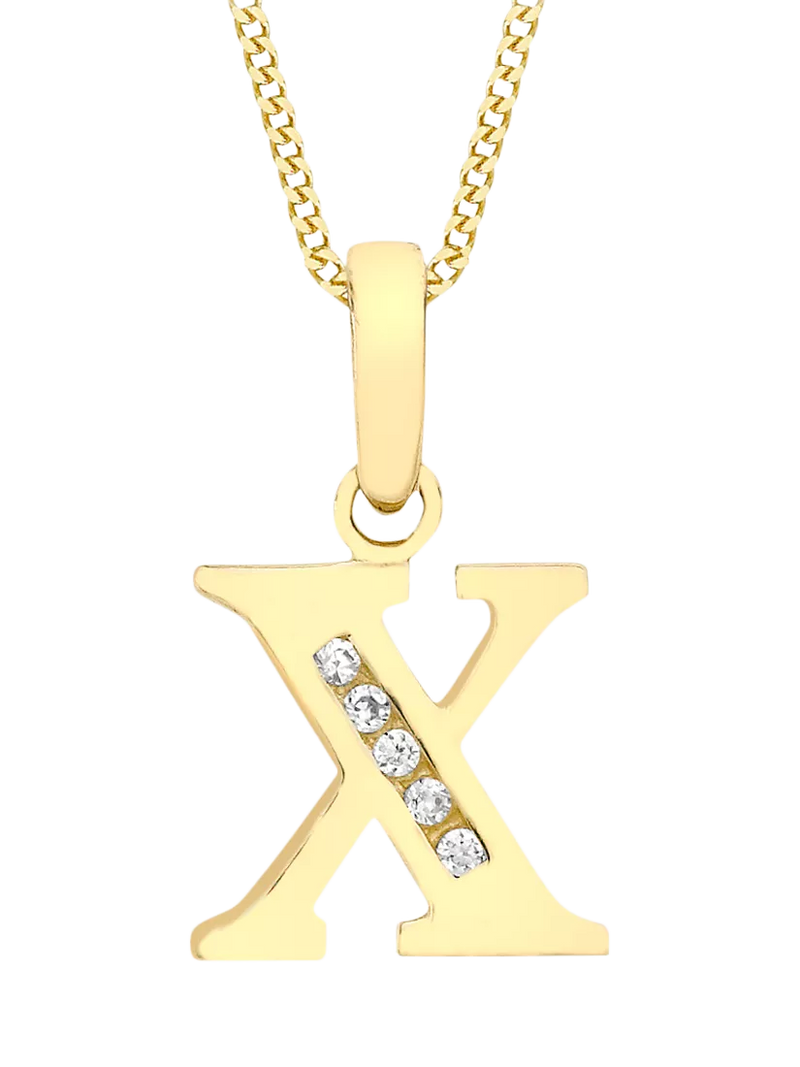 IBB 9ct Gold Cubic Zirconia Initial Pendant Necklace