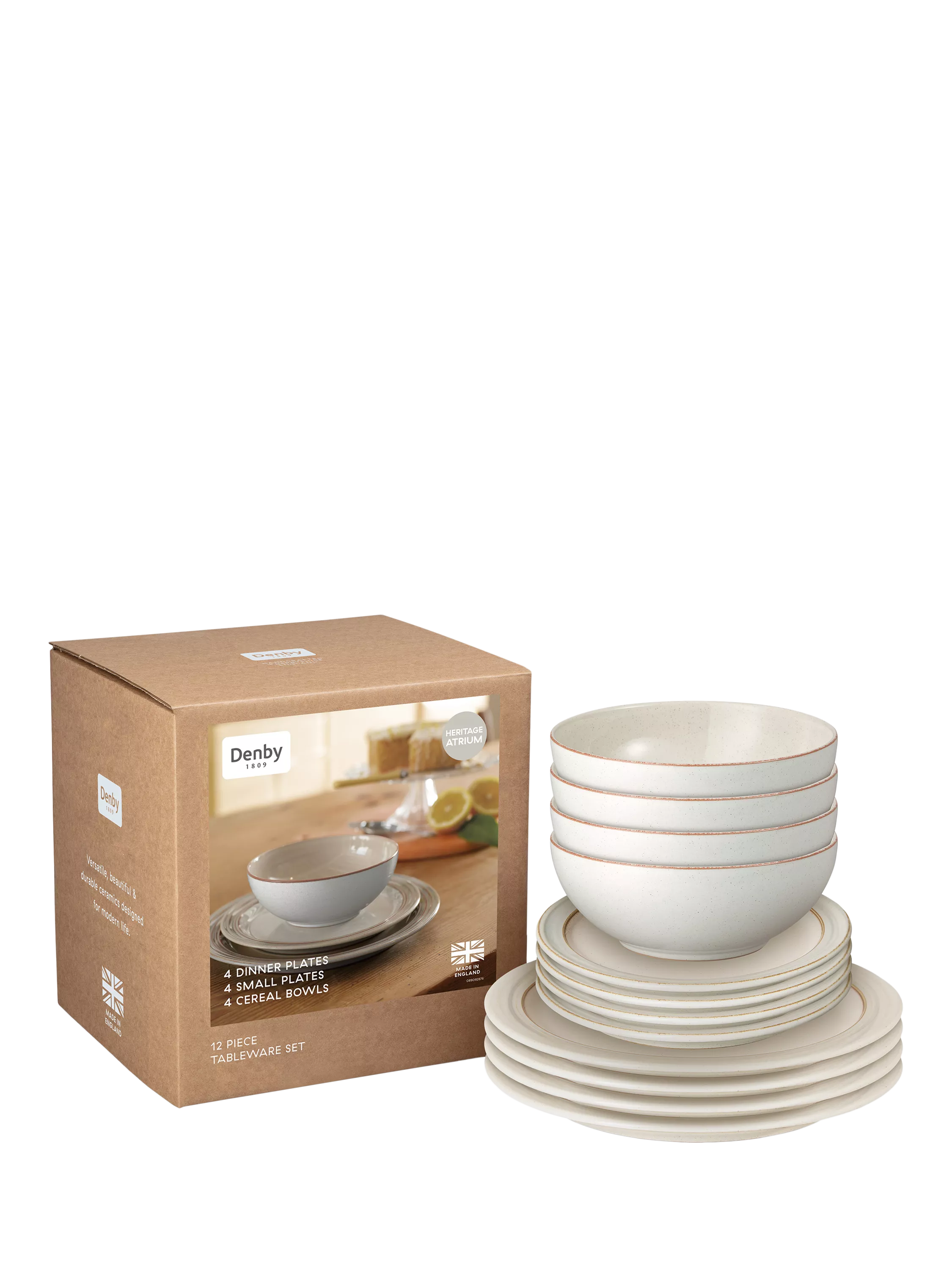 Denby Heritage Atrium stoneware dinnerware set Natural 12 piece - British product