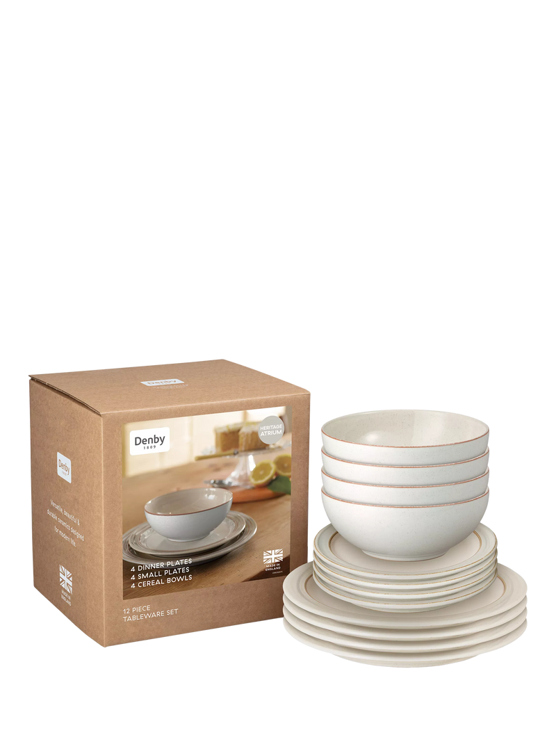 Denby Heritage Atrium stoneware dinnerware set Natural 12 piece - British product